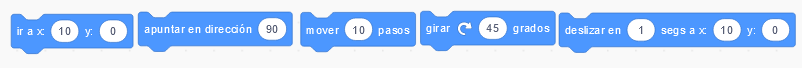 La imagen describe varios bloques de movimiento
